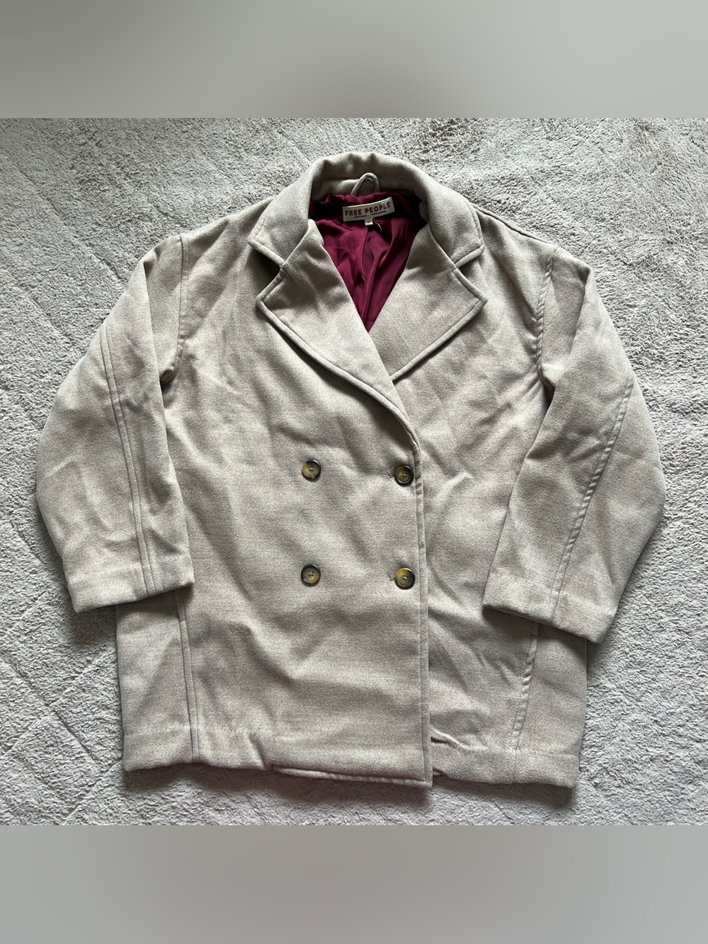 Free People Hannah Slouchy Blazer Peacoat Double Breasted Quiet Luxury Sz XS
